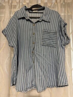 Blue and White Striped Button-Down Shirt